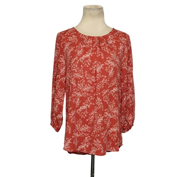 41 Hawthorne Clarita Orange Floral Front Pleat Detail 3/4 Sleeves Blouse size S - Picture 12 of 12